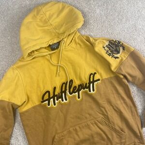 Harry Potter Hufflepuff Hoodie Pullover Yellow‎ Brown Hogwarts Crest Mens Medium
